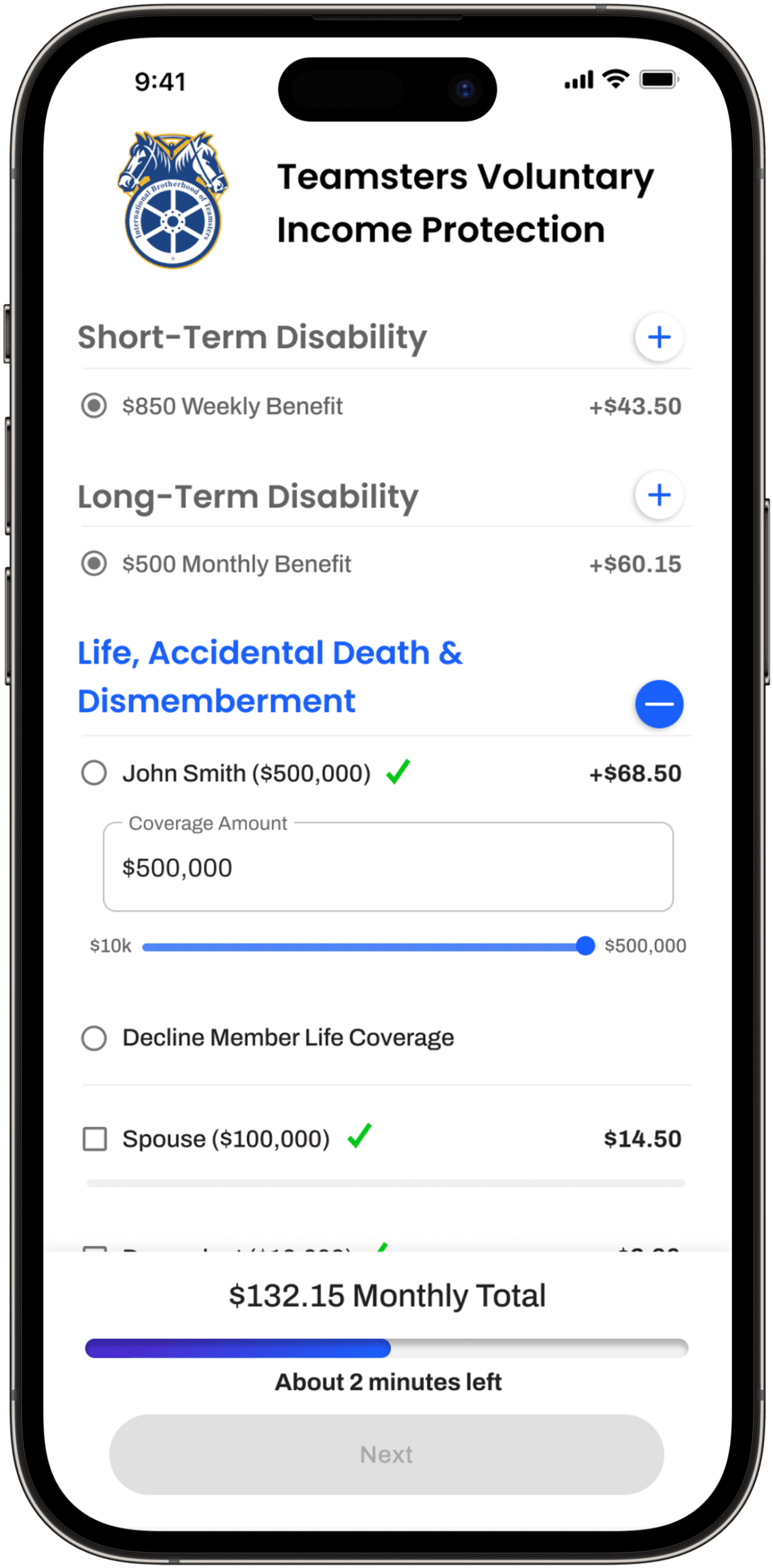 Life AD&D Enrollment Screen
