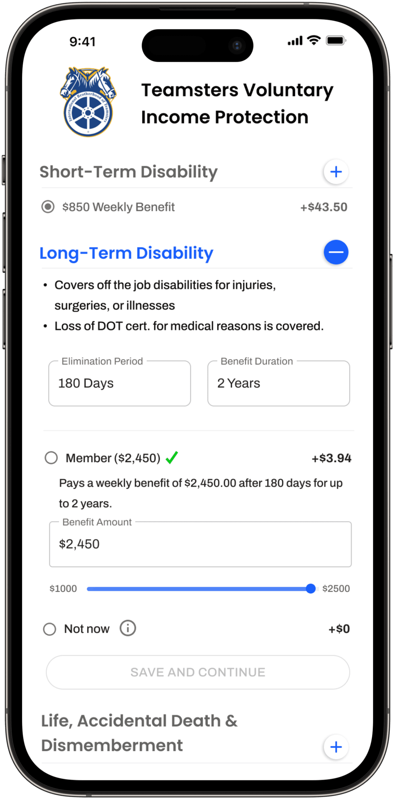 Long-Term Disability Enrollment Screen